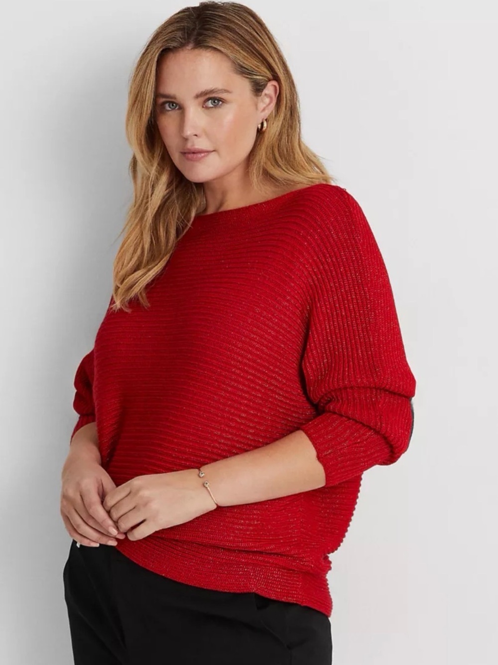 Lauren Ralph Lauren Dolman Sleeve Ruby Red Knit Sweater Size XL